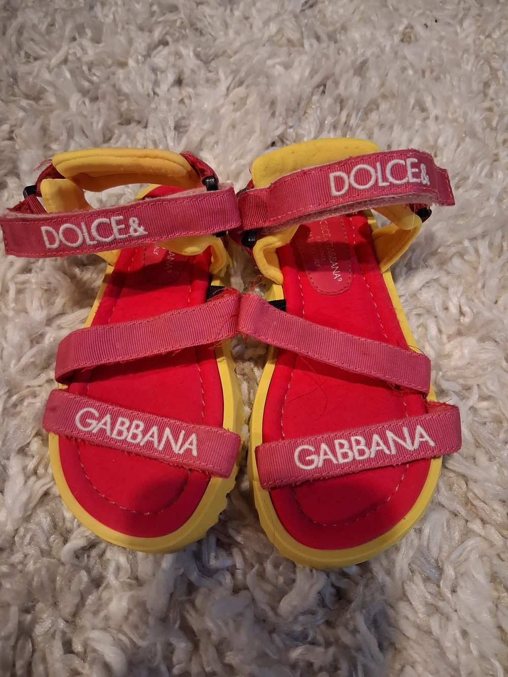 Dolce & Gabbana Kids Pink and Yellow Logo Strap Sandals